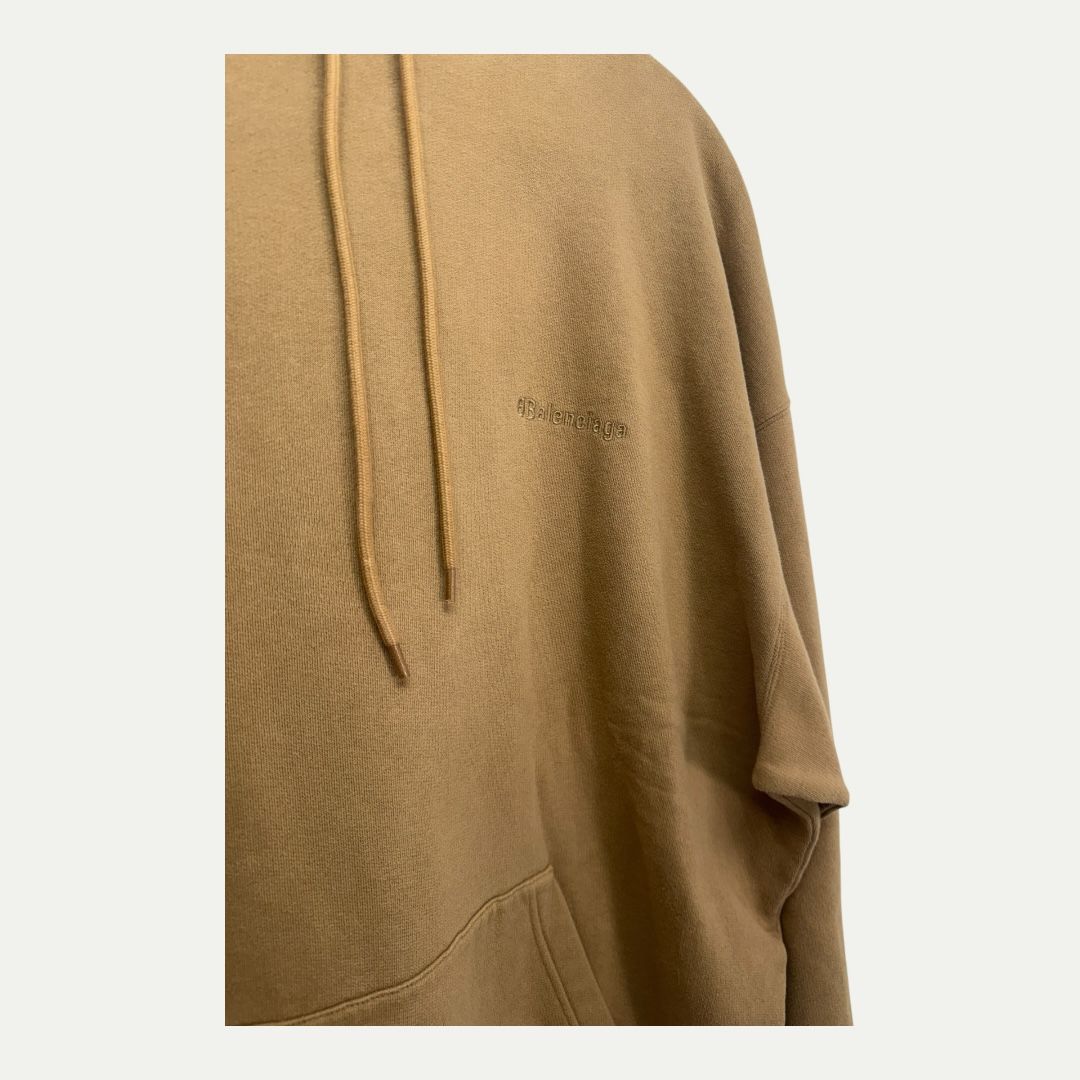 Balenciaga Embroidered Corp Logo Khaki Hoodie Sz XL
