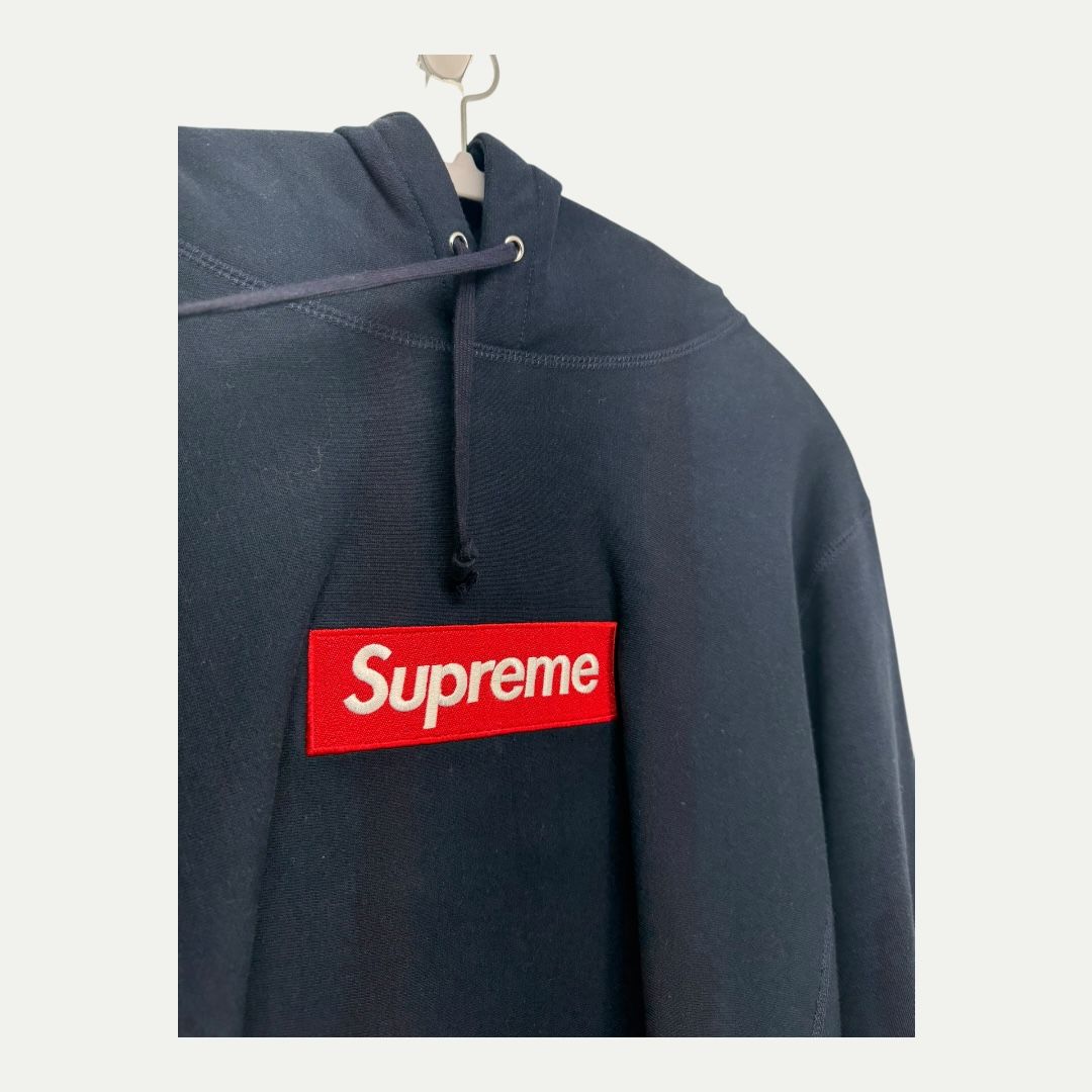 Supreme Navy Box Logo Hoodie Sz L