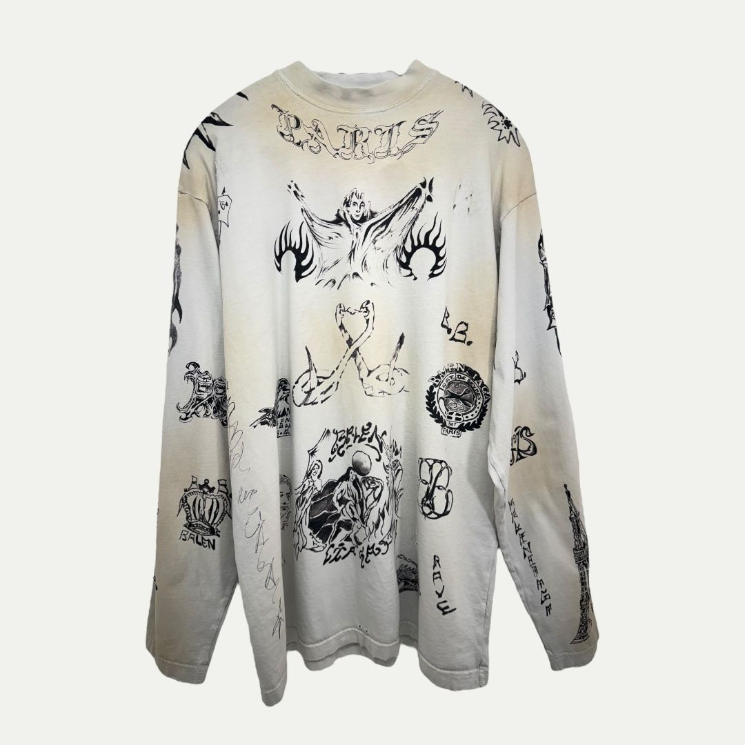 Balenciaga Tattoo White Tee Sz 2(L)