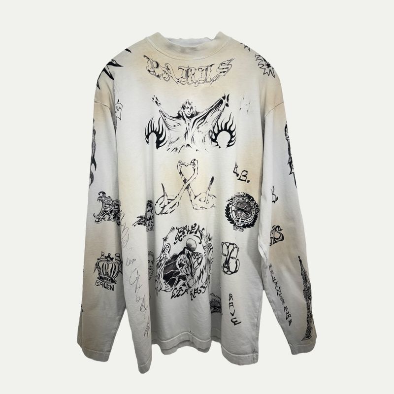 Balenciaga Tattoo White Tee Sz 2(L)