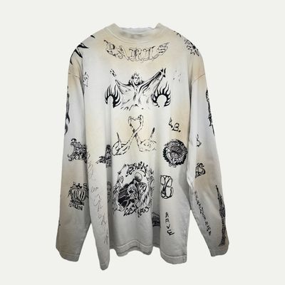 Balenciaga Tattoo White Tee Sz 2(L)