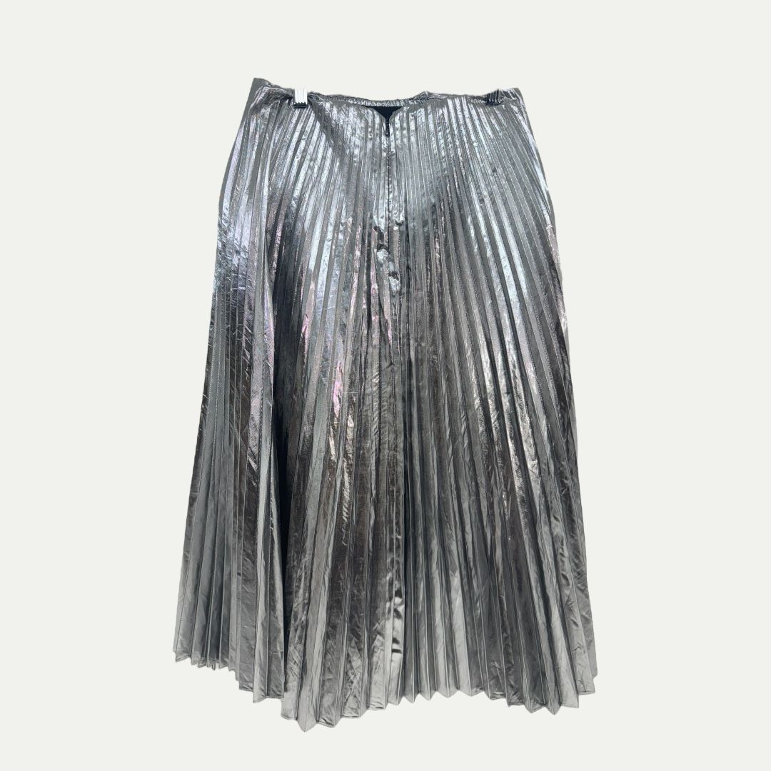 Balenciaga Silver Pleated Midi Skirt Sz 34(26)