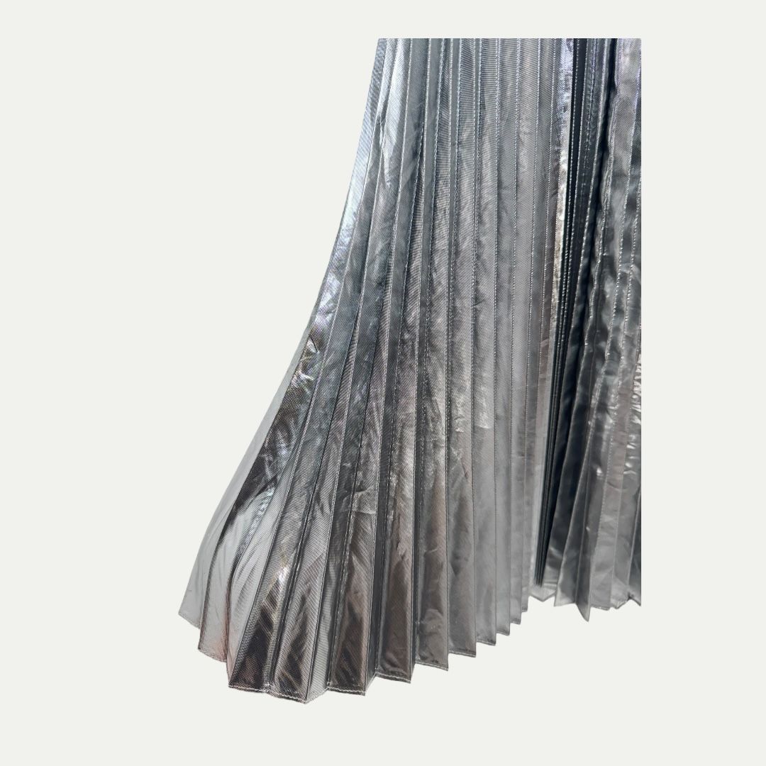 Balenciaga Silver Pleated Midi Skirt Sz 34(26)