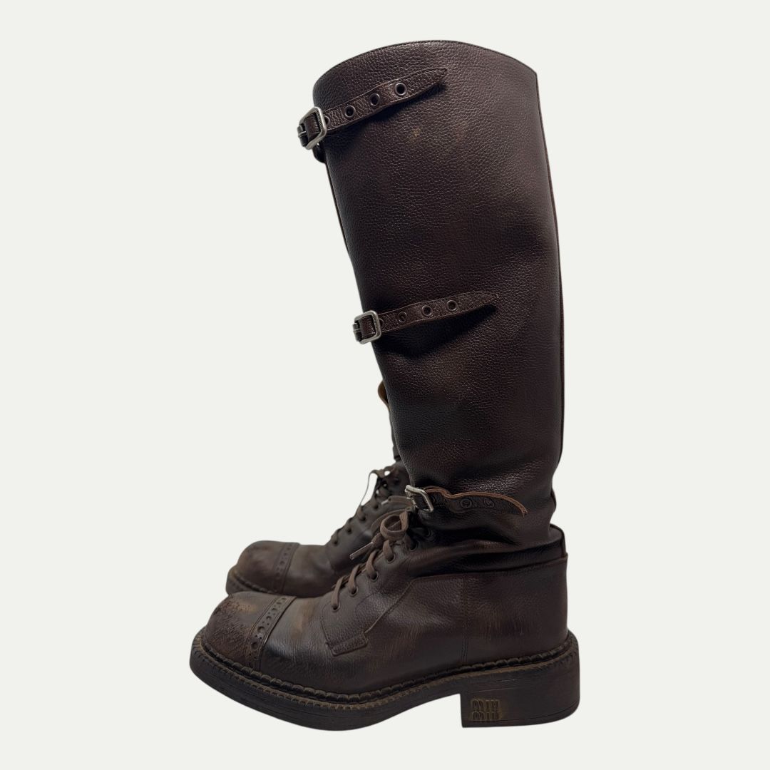 Miu Miu Antic Buckle Distressed Boot Sz 37(7)