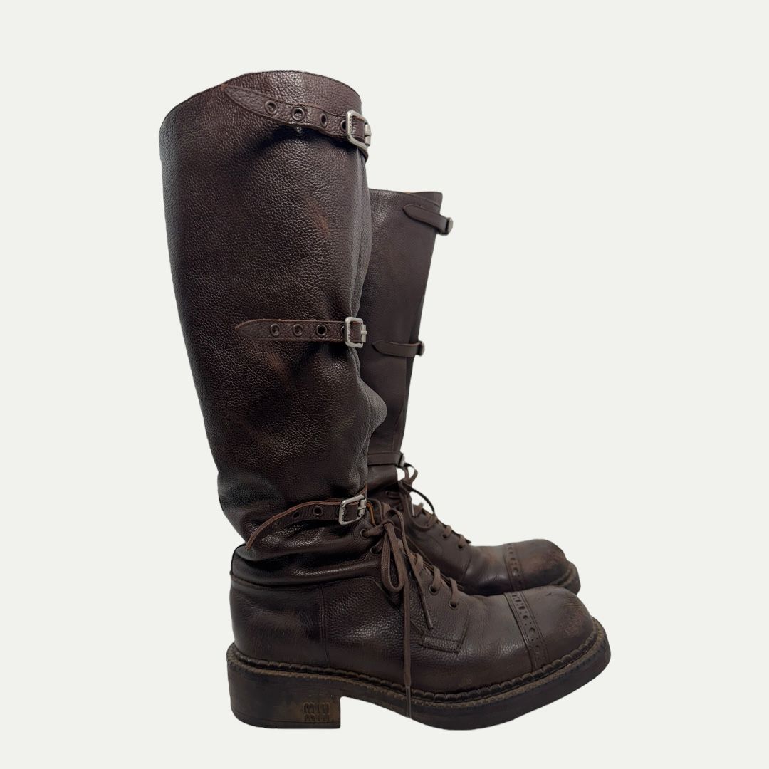 Miu Miu Antic Buckle Distressed Boot Sz 37(7)