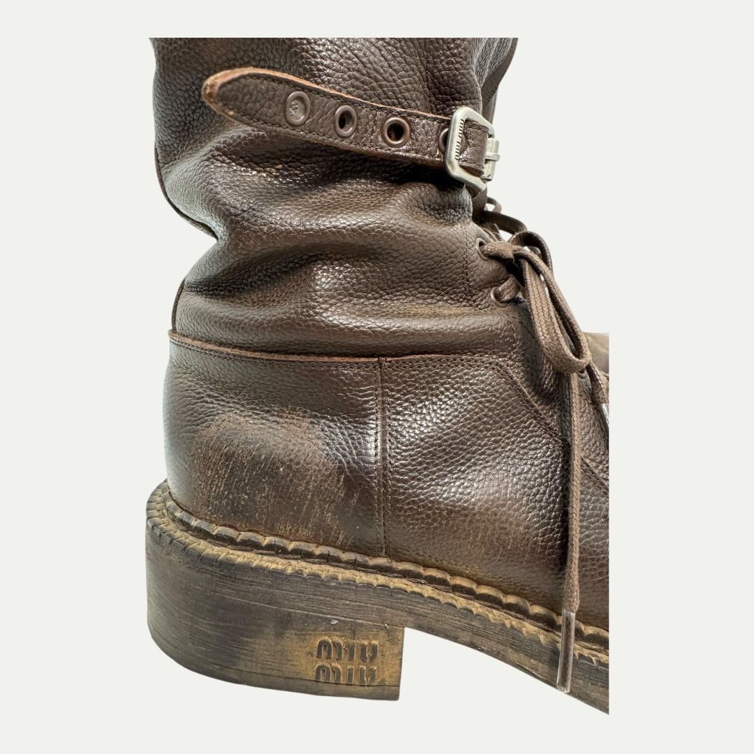 Miu Miu Antic Buckle Distressed Boot Sz 37(7)