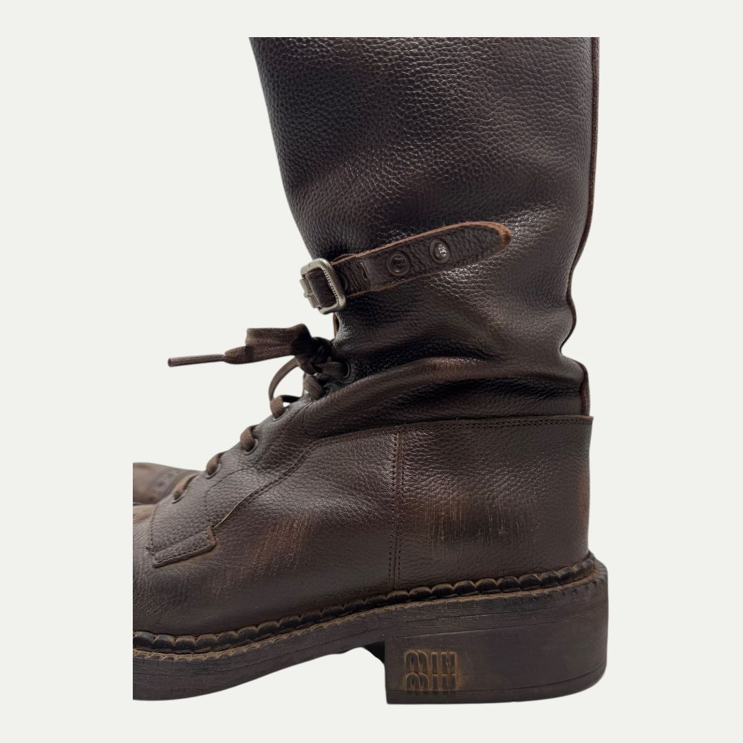 Miu Miu Antic Buckle Distressed Boot Sz 37(7)