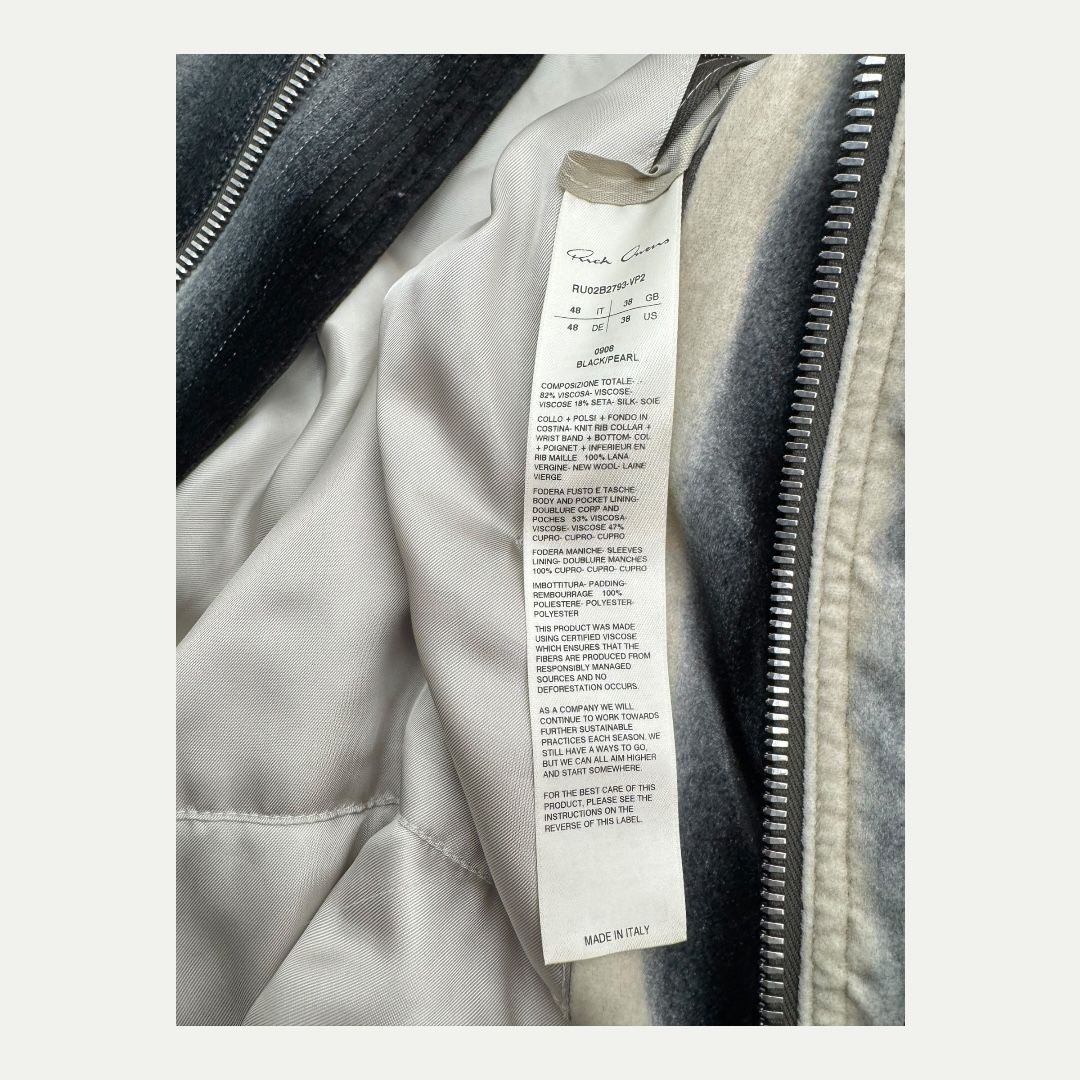 Rick Owens Velvet Bomber Jacket Sz 48(M)