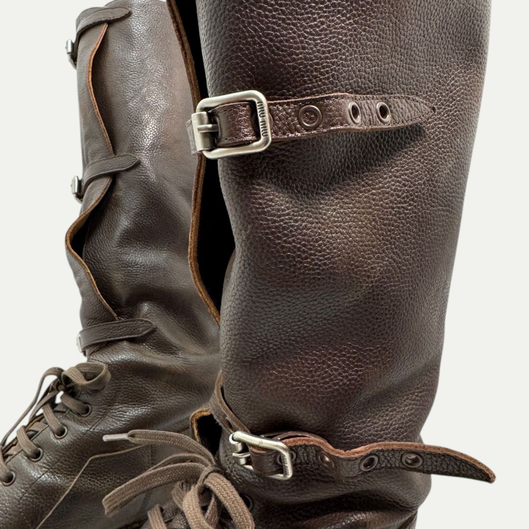Miu Miu Antic Buckle Distressed Boot Sz 37(7)