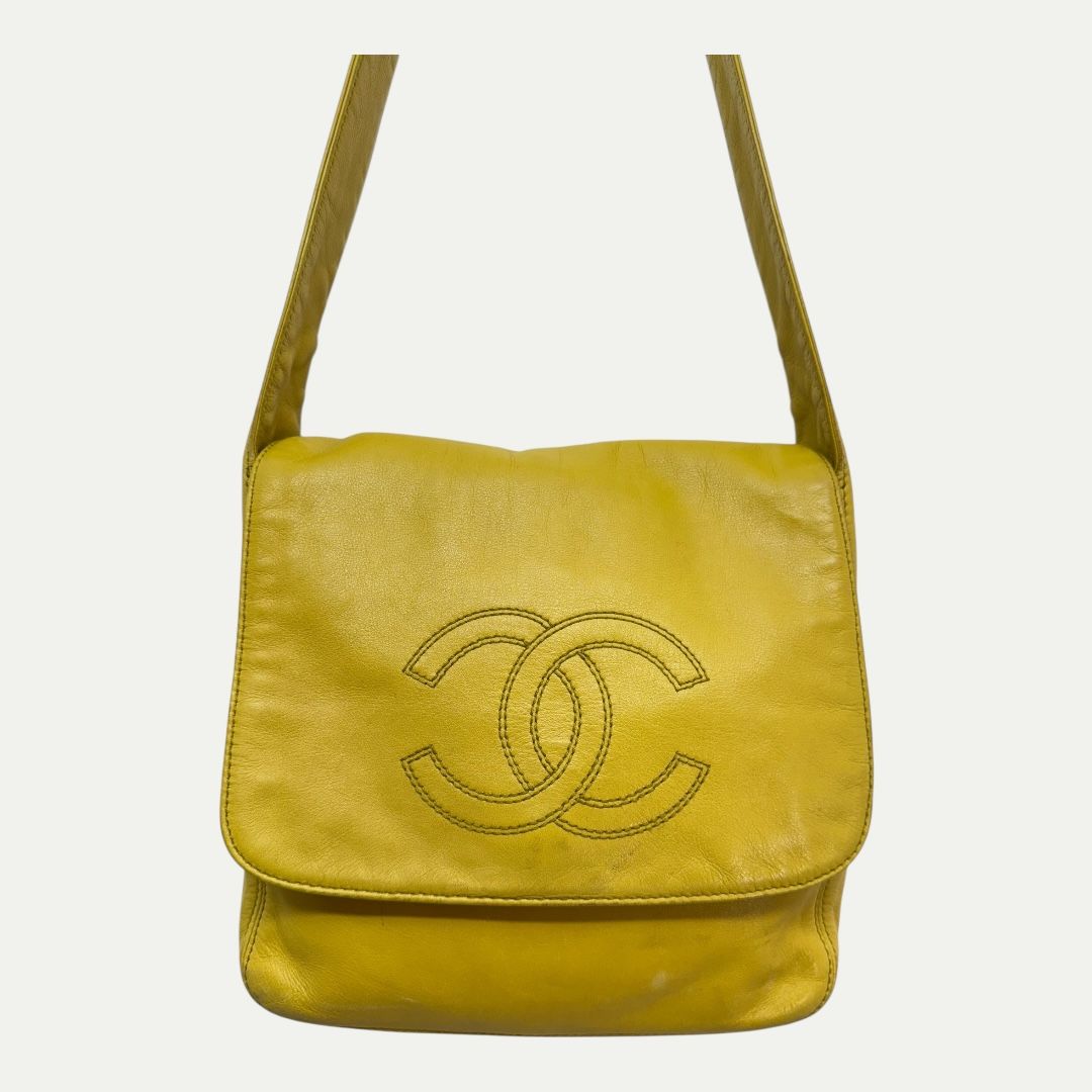 Chanel Vintage Lambskin Yellow Shoulder Bag