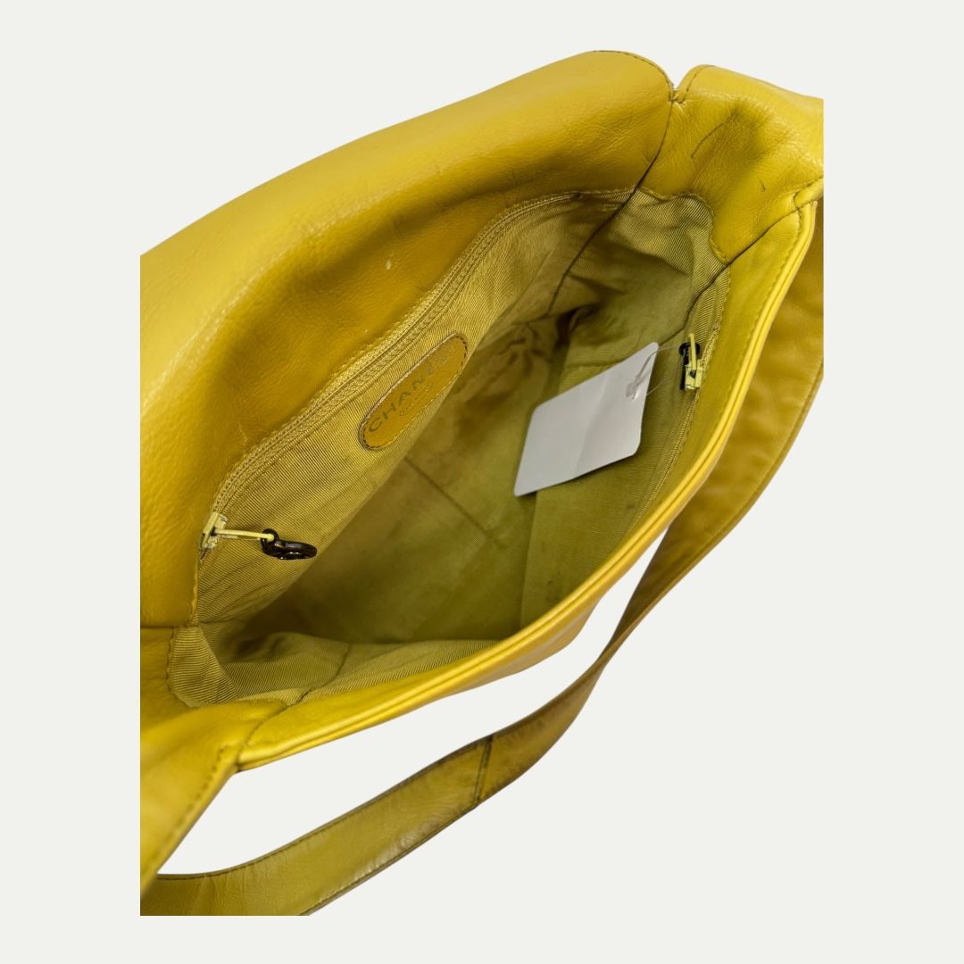 Chanel Vintage Lambskin Yellow Shoulder Bag