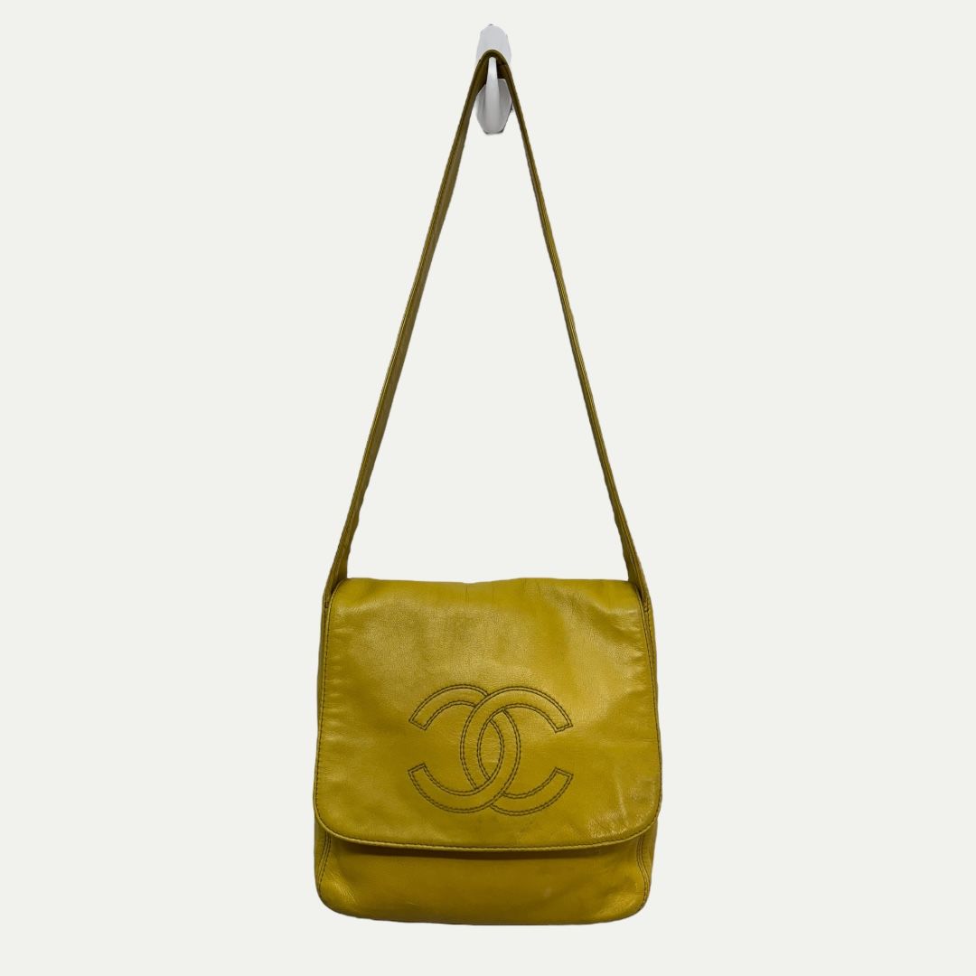 Chanel Vintage Lambskin Yellow Shoulder Bag