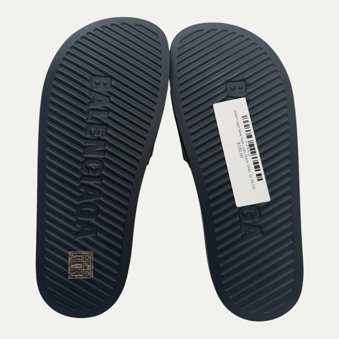 Balenciaga New York Logo Black Slide Sz 38(8)