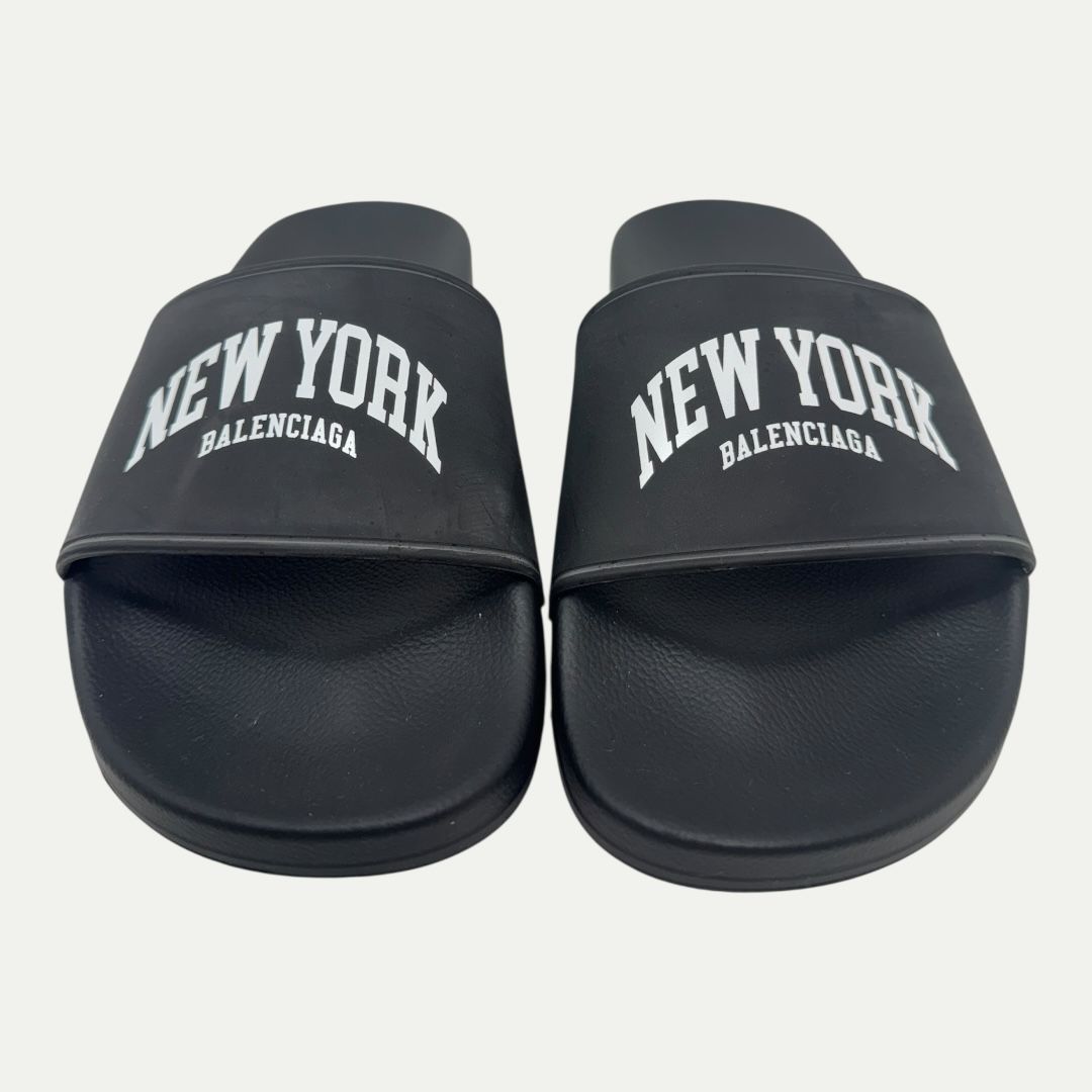 Balenciaga New York Logo Black Slide Sz 38(8)