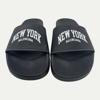 Balenciaga New York Logo Black Slide Sz 38(8)
