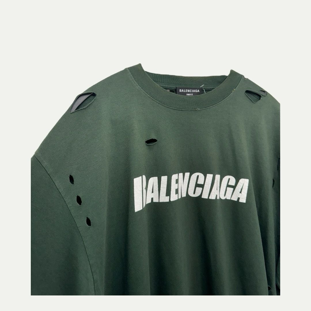 Balenciaga Distressed Logo Green Tee Sz S(XL)