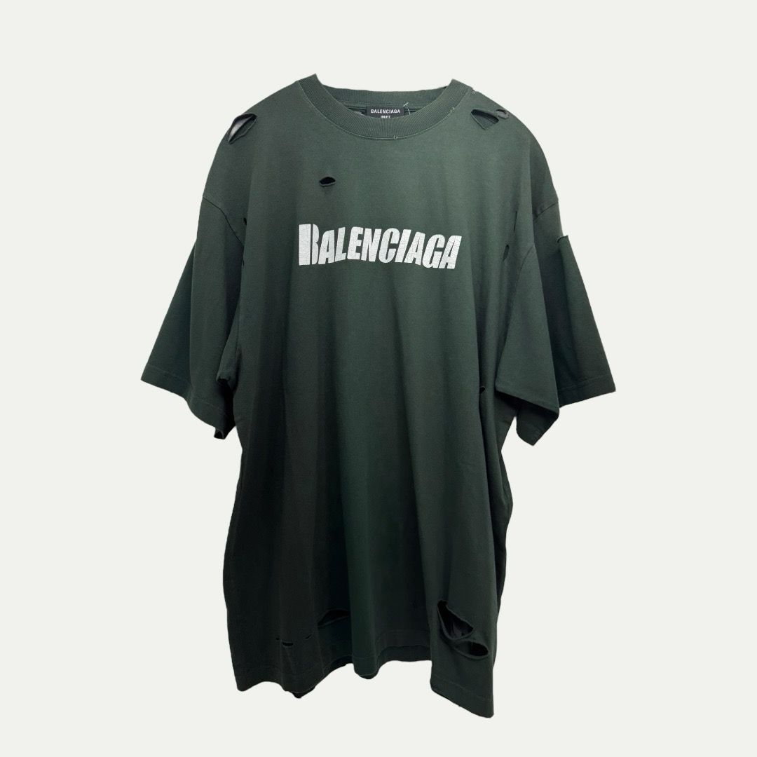 Balenciaga Distressed Logo Green Tee Sz S(XL)