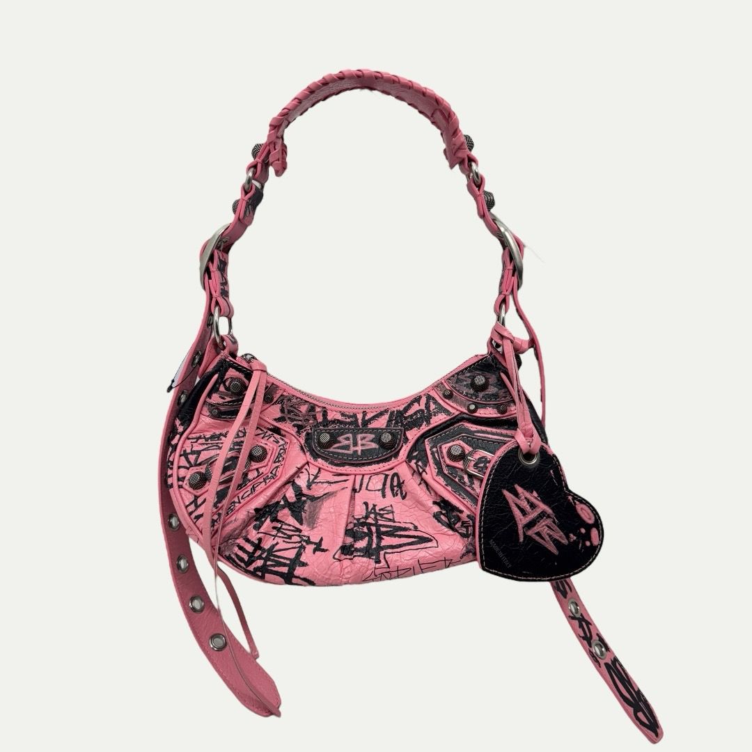 Balenciaga Le Cagole XS Graffiti Pink Shoulder Bag