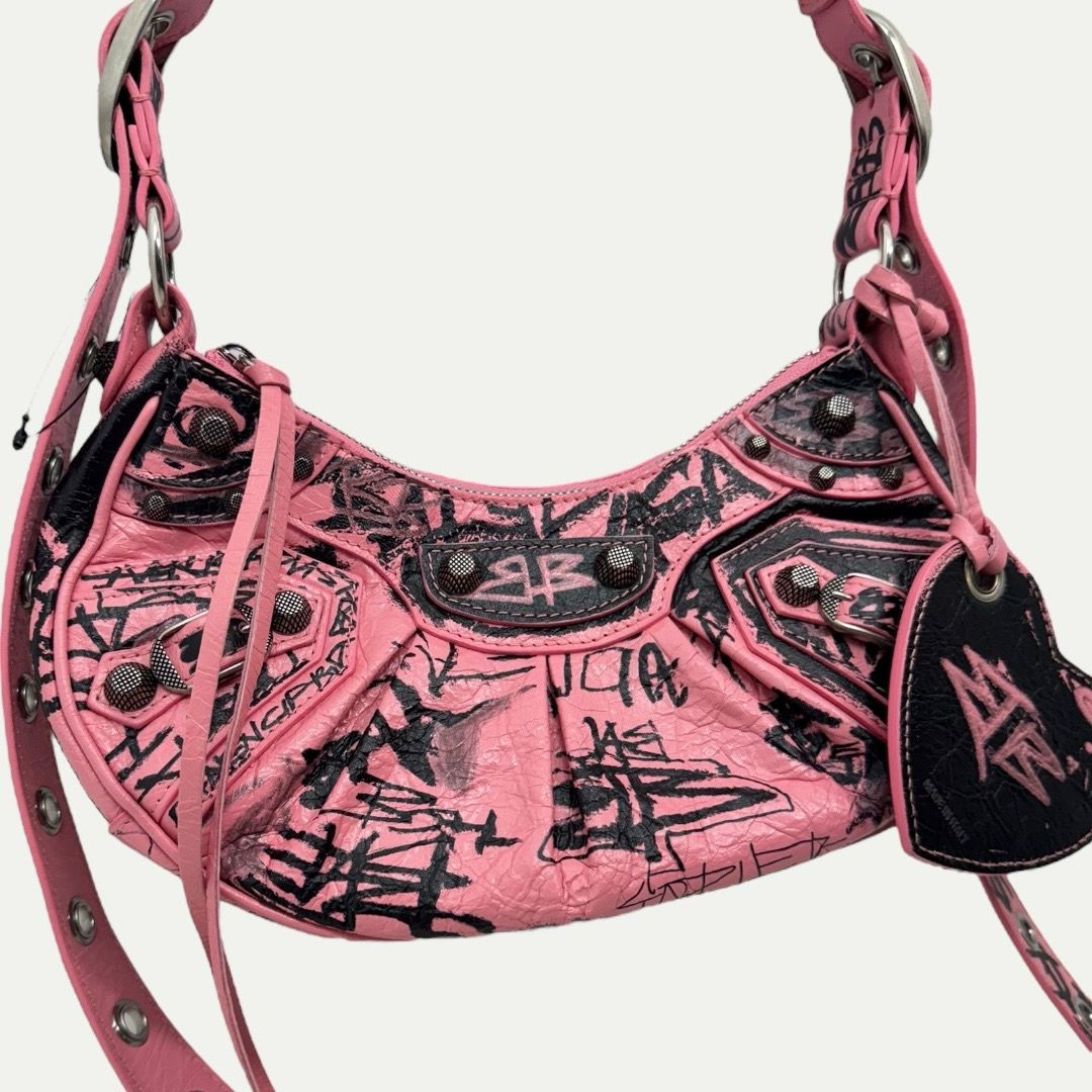 Balenciaga Le Cagole XS Graffiti Pink Shoulder Bag