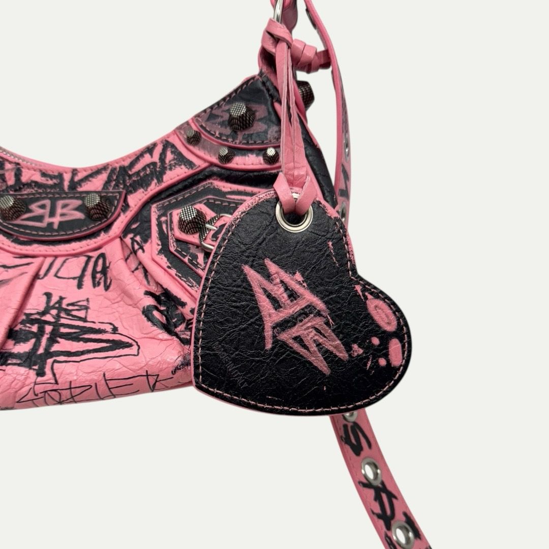 Balenciaga Le Cagole XS Graffiti Pink Shoulder Bag