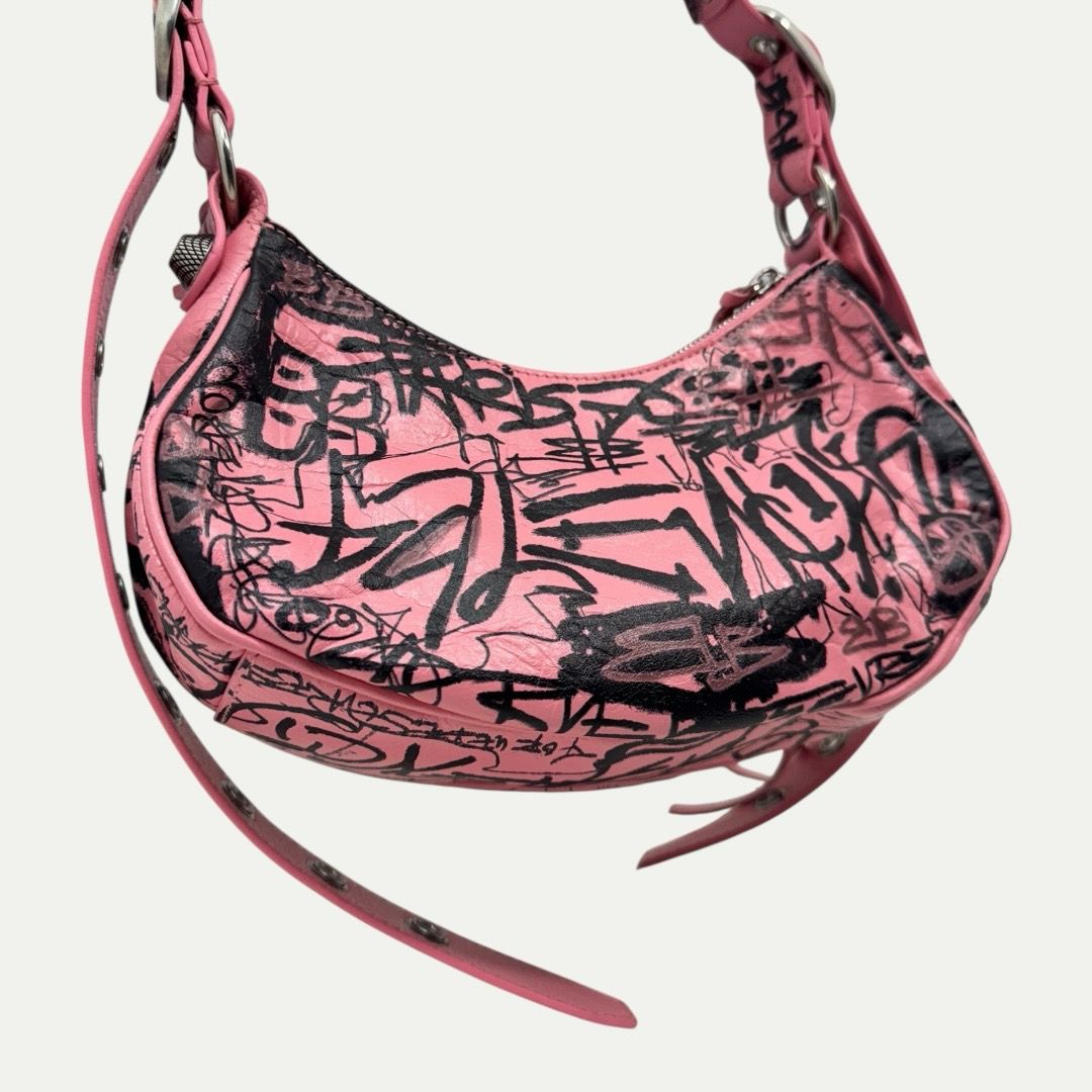 Balenciaga Le Cagole XS Graffiti Pink Shoulder Bag