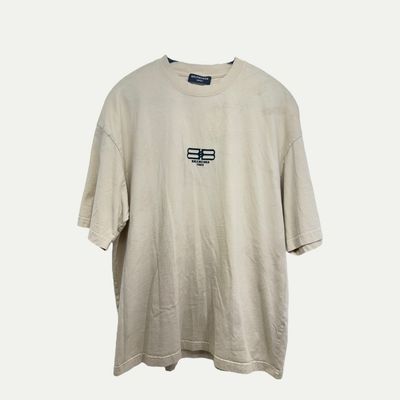 Balenciaga Embroidered Logo Cream Tee Sz M