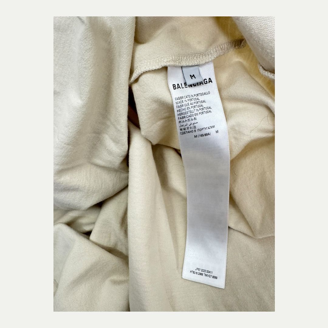 Balenciaga Embroidered Logo Cream Tee Sz M