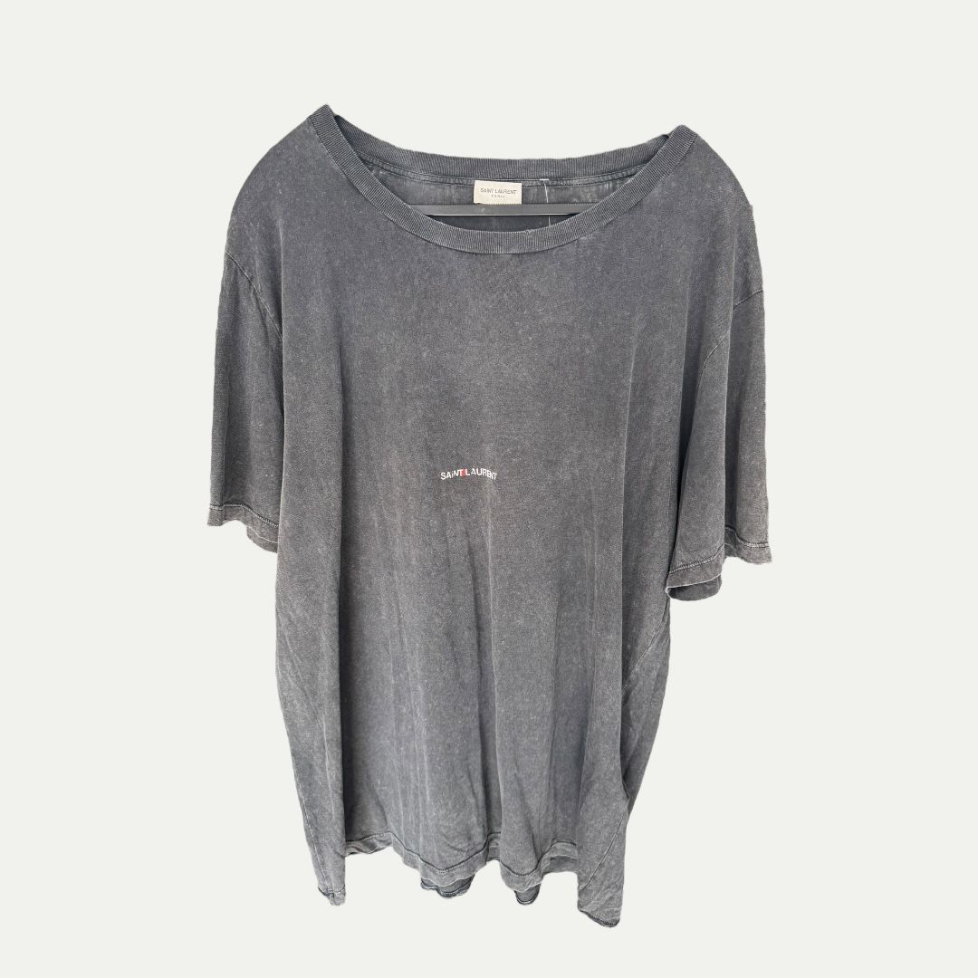 Saint Laurent Grey Wash Logo Tee Sz XL