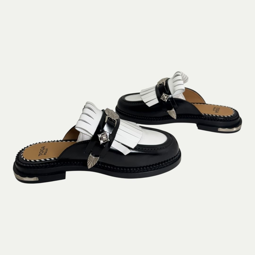 Toga Pulla White/Black Polido Loafer Sz 37(7)