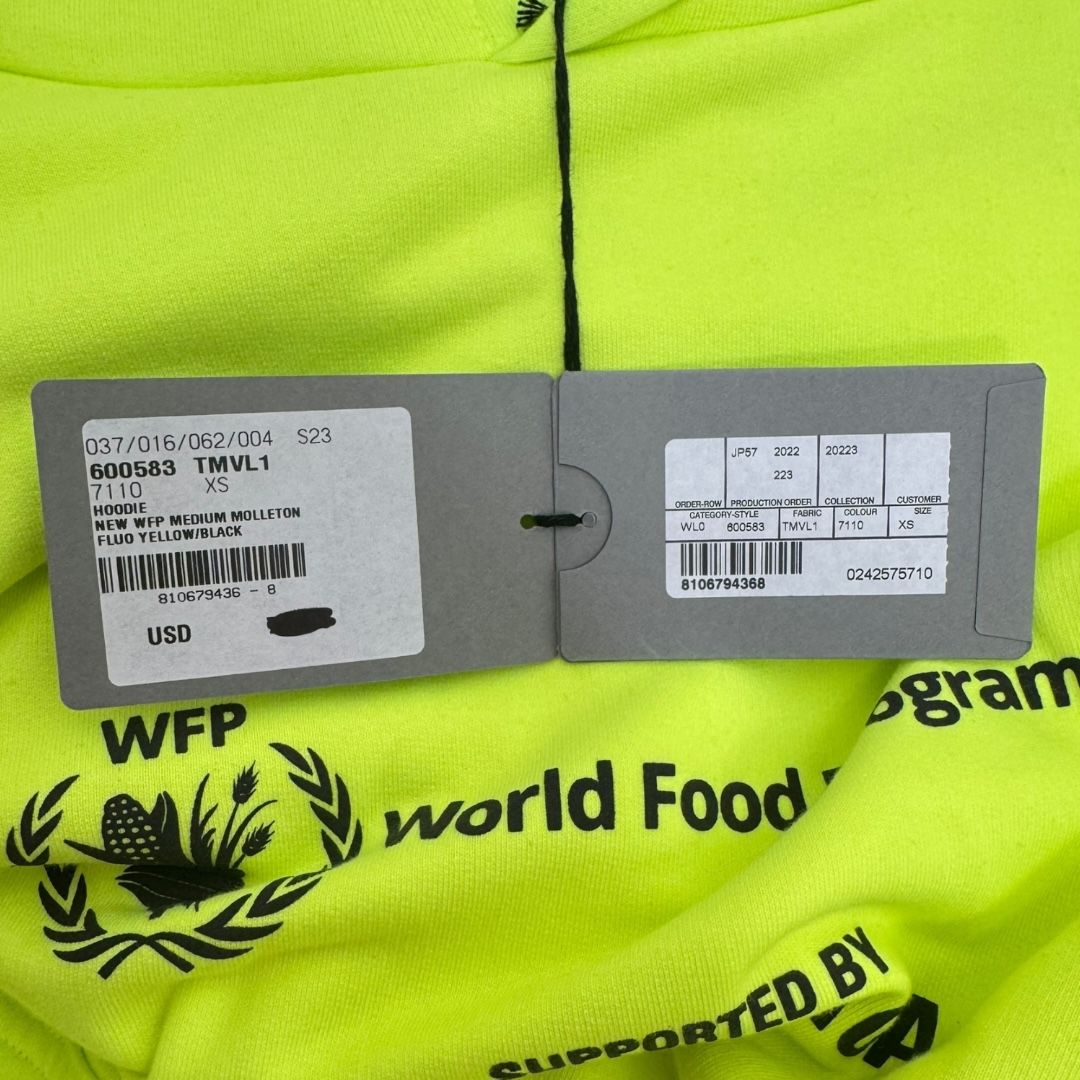 Balenciaga World Food Programme Neon Hoodie Sz XS(M)
