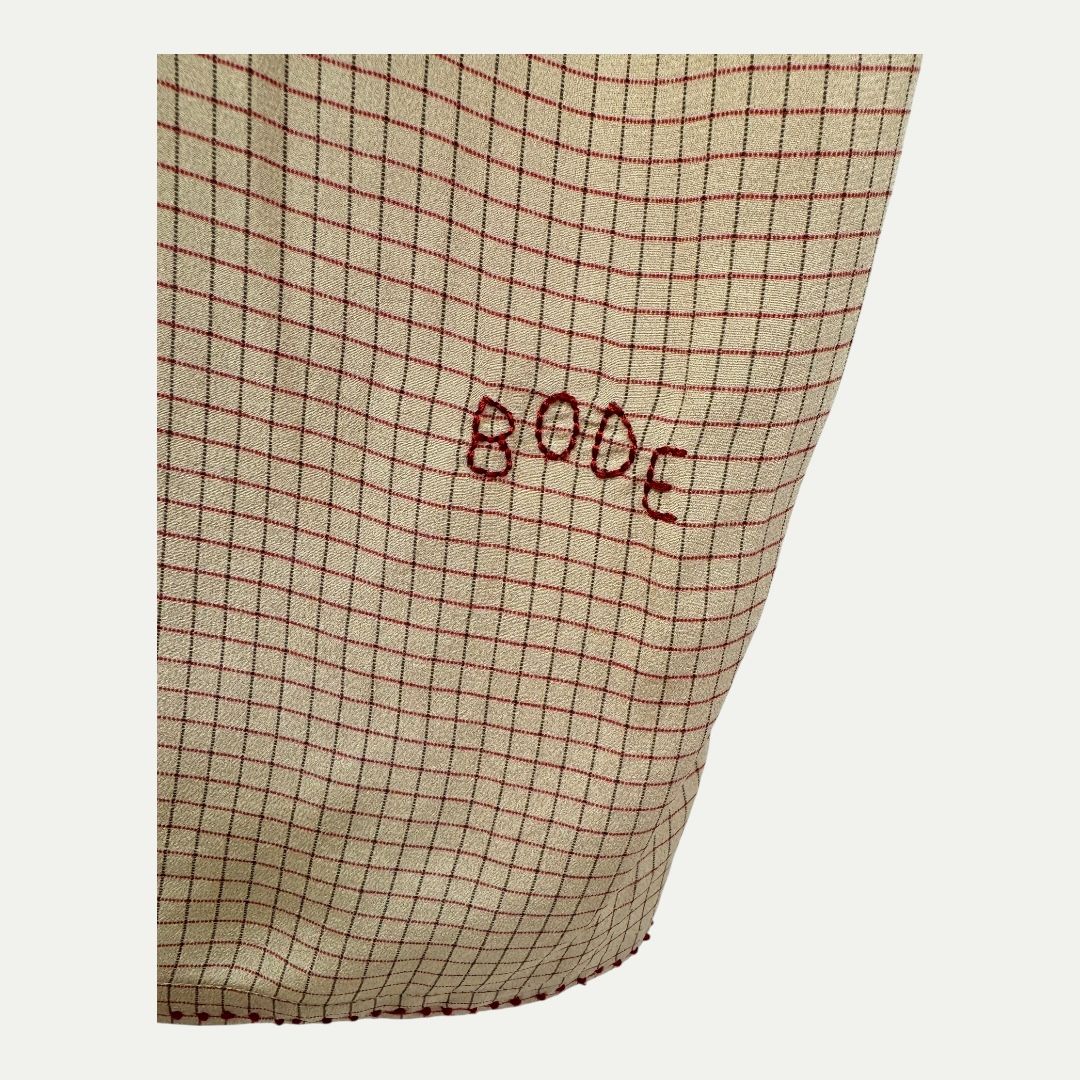 Bode Checkered Button Down Silk Shirt Sz XL/XXL