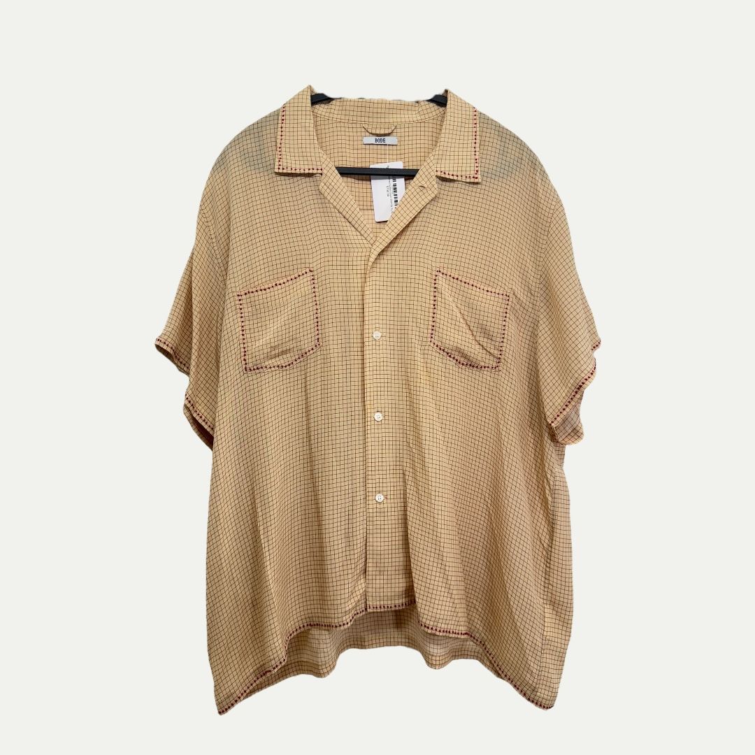 Bode Checkered Button Down Silk Shirt Sz XL/XXL