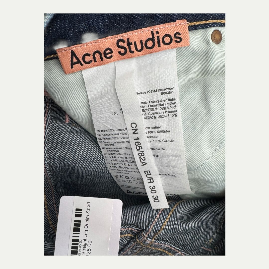 Acne Studios 2021M Straight Leg Denim Sz 30