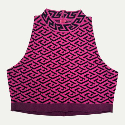 Versace La Greca Jacquard Knit Crop Top Sz 46(M)