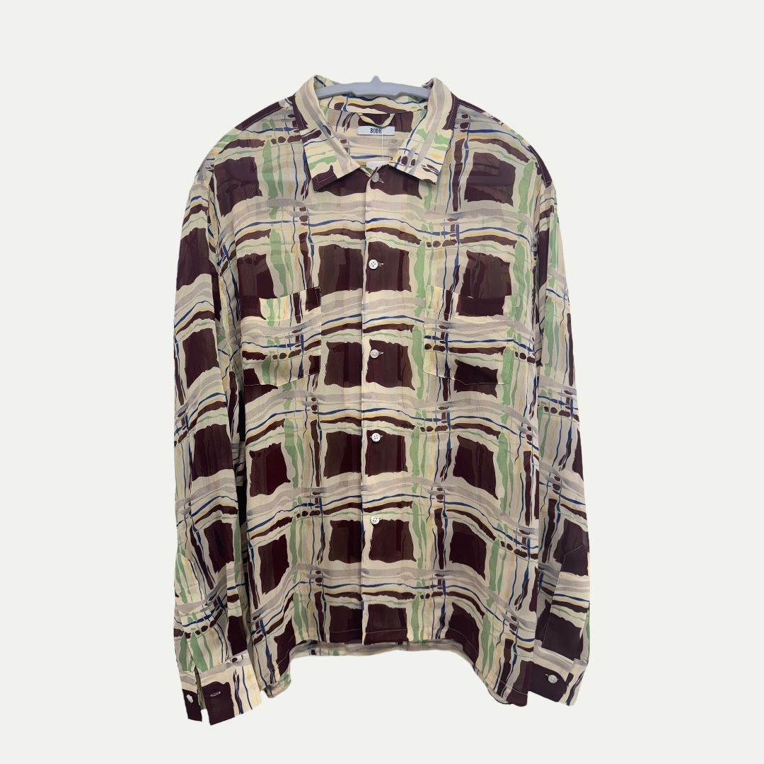 Bode Patterned Silk Shirt Sz L/XL
