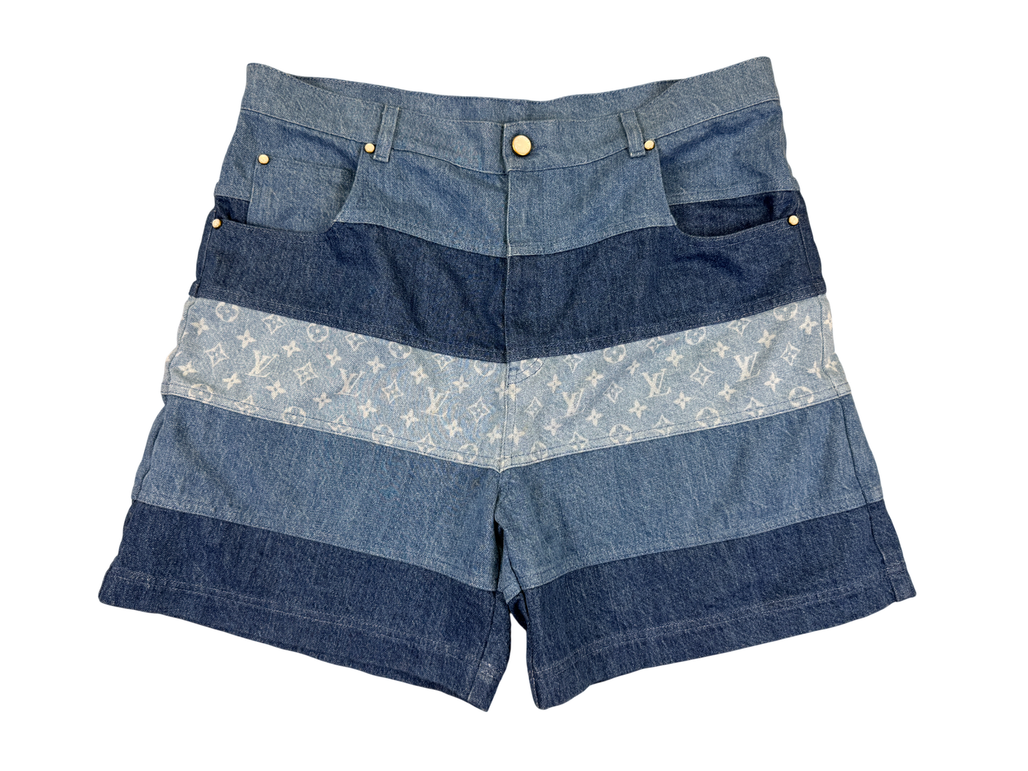 Louis Vuitton Striped Monogram Denim Shorts
