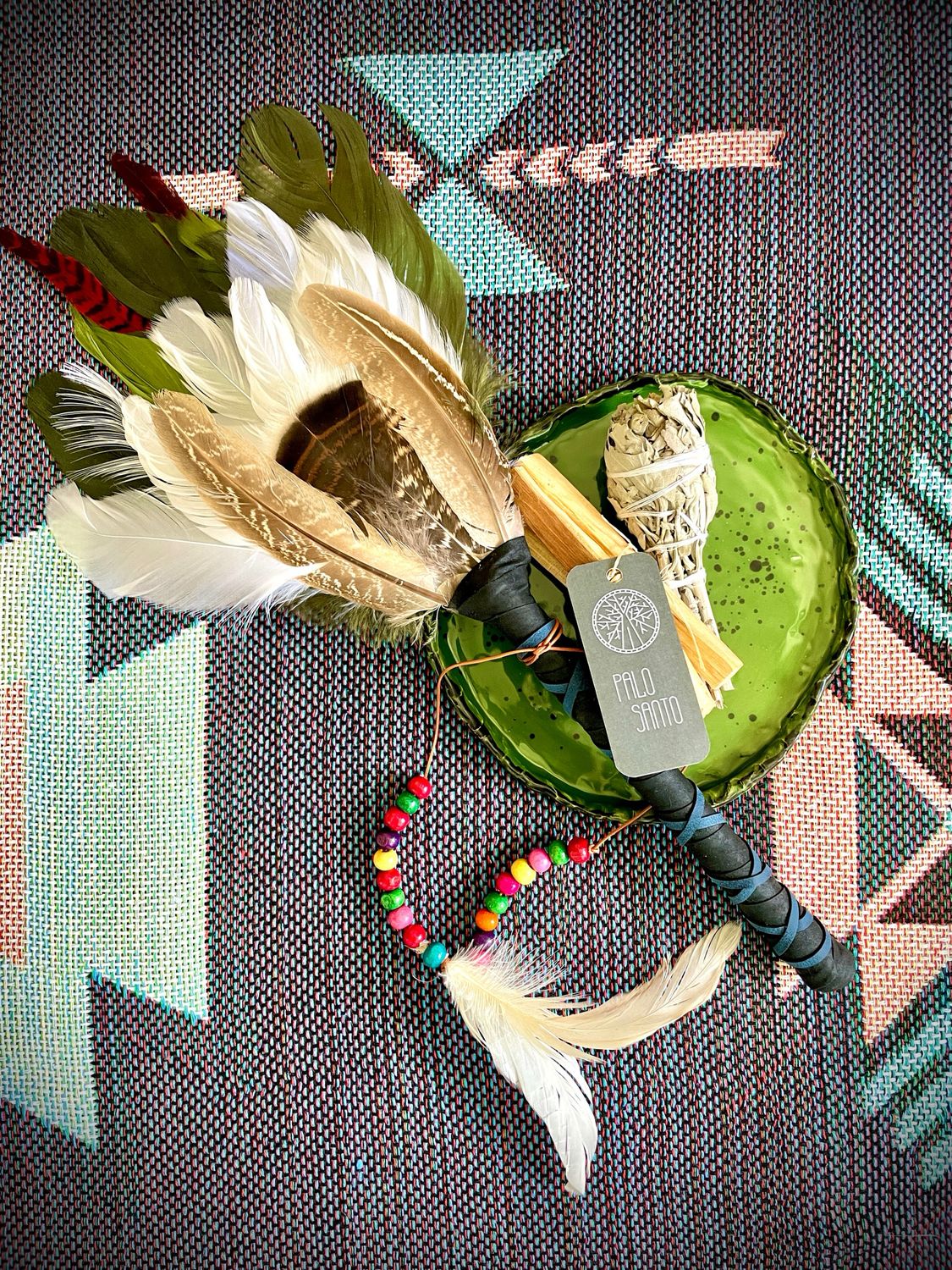 Šamanska lepeza od perja &amp; 5 Palo Santo štapića &amp; Bijela Kadulja