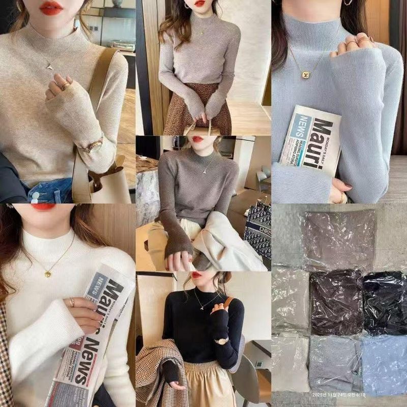 坑條紋半高領上衣