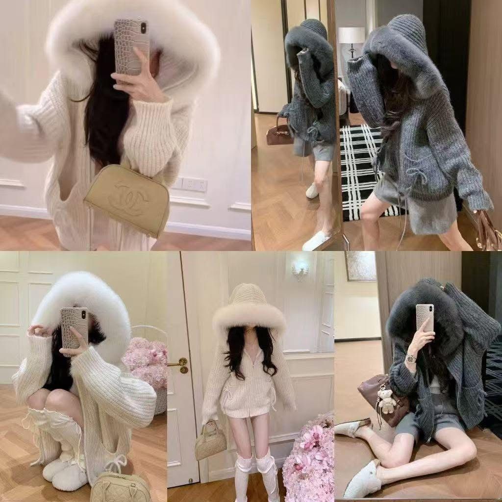 水貂毛大帽子針織外套