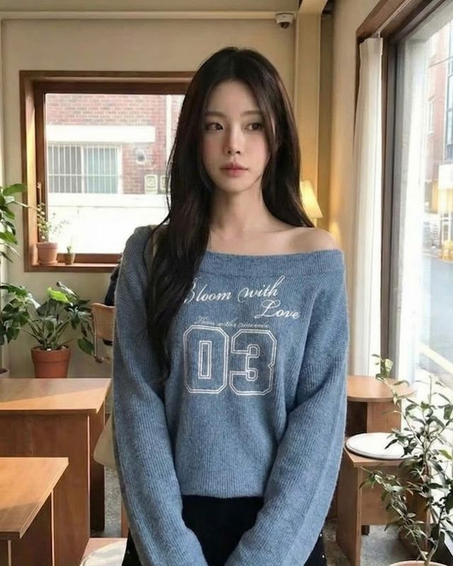 甜美酷女孩大圓領上衣