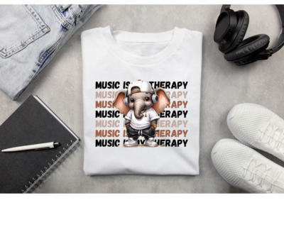 Hip Hop Elephant Music Is My Therapy T-shirt/Unisex/Everyday Tee/Sublimation