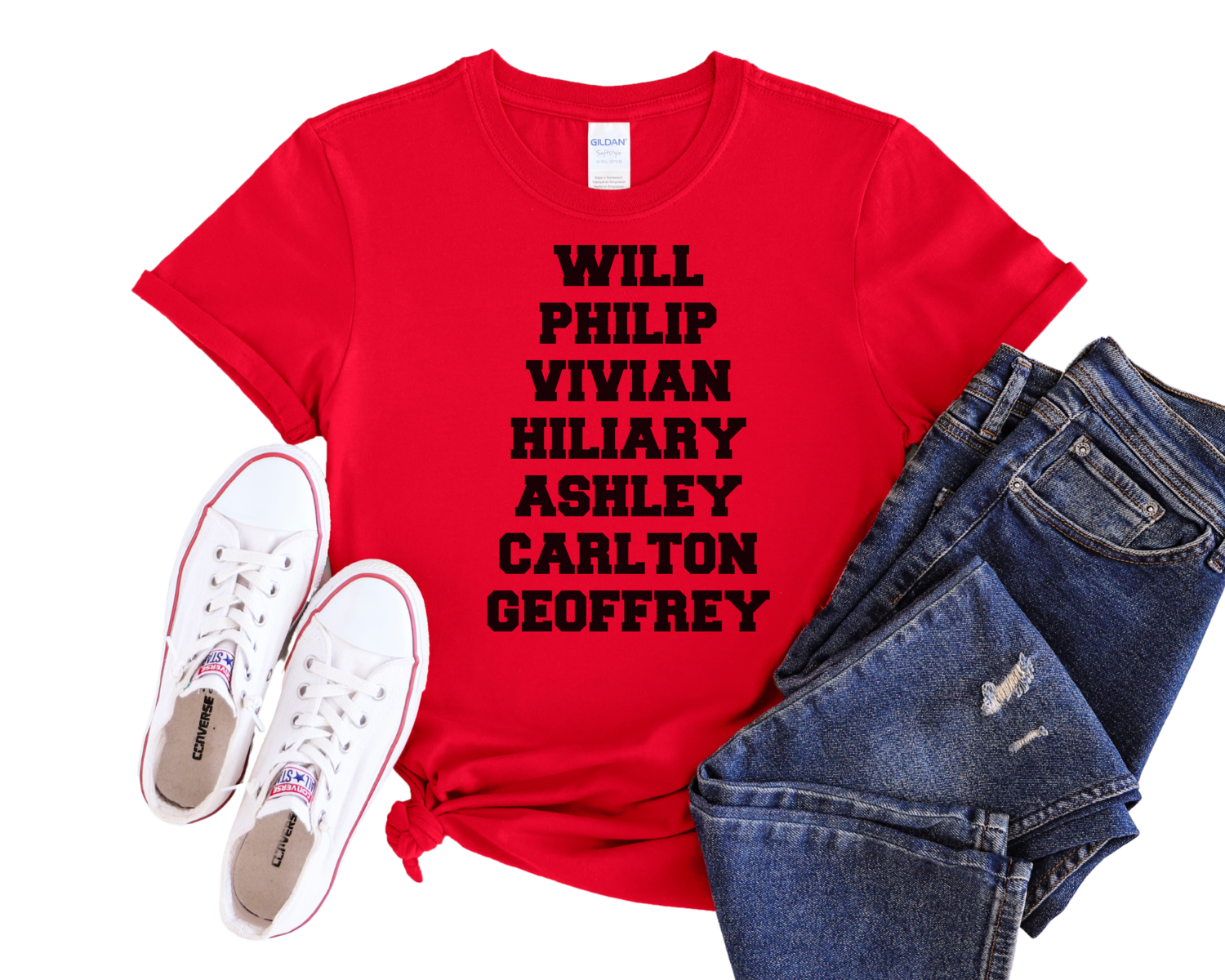 Will, Philip, Vivian, Hiliary, Ashley, Carlton, Geoffrey Fresh Prince of Bel-Air Cast Old School, Retro TV Sitcom T-Shirt