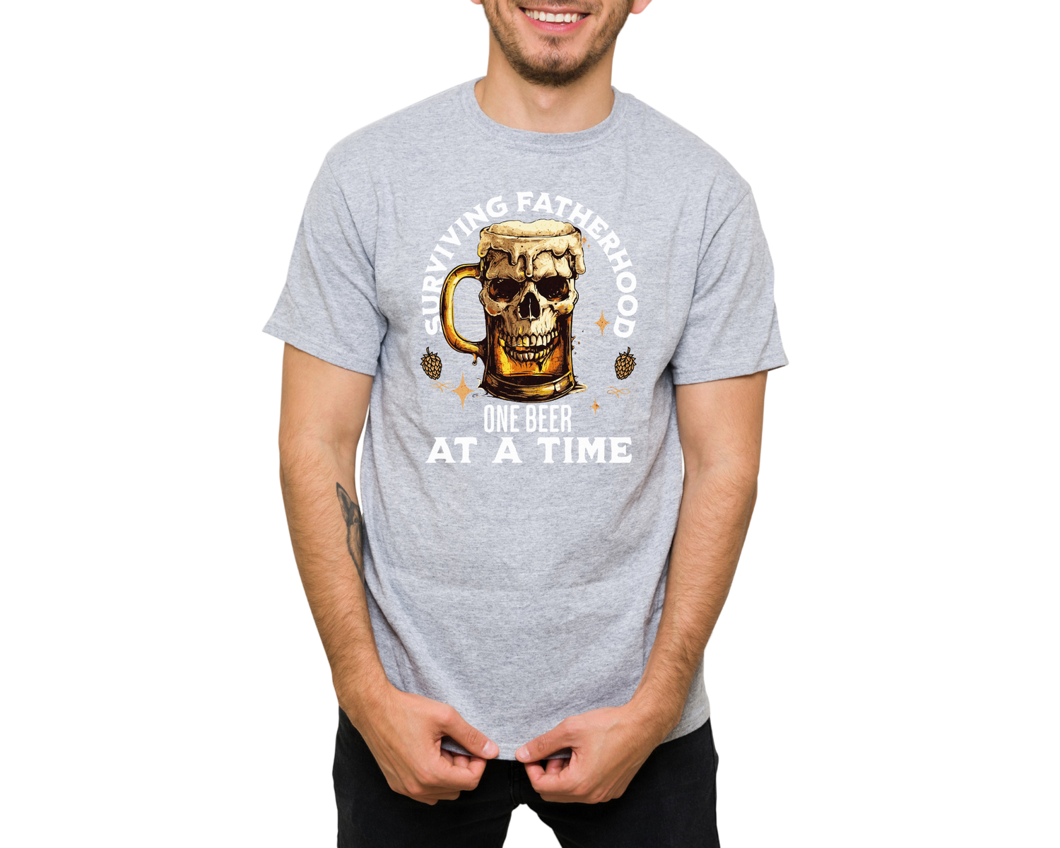 Surviving Fatherhood One Beer At a Time Skull T-Shirt Father&#39;s Day Gift