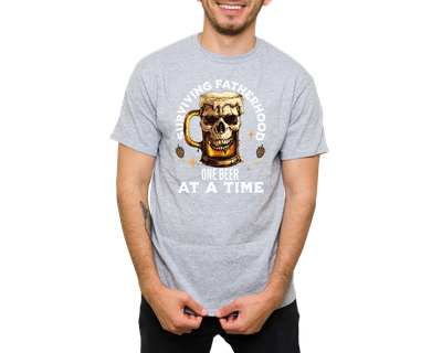 Surviving Fatherhood One Beer At a Time Skull T-Shirt Father&#39;s Day Gift