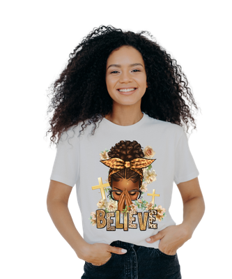 Believe Praying Messy Bun T-shirt/Unisex/Sublimation