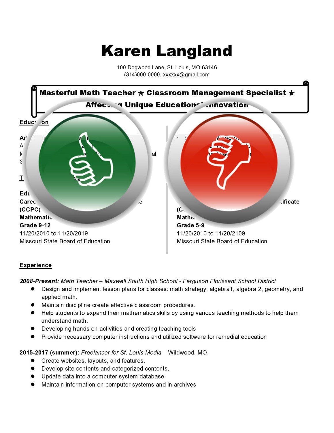 ASSESS EXISTING RESUME AND PROVIDE A REPORT