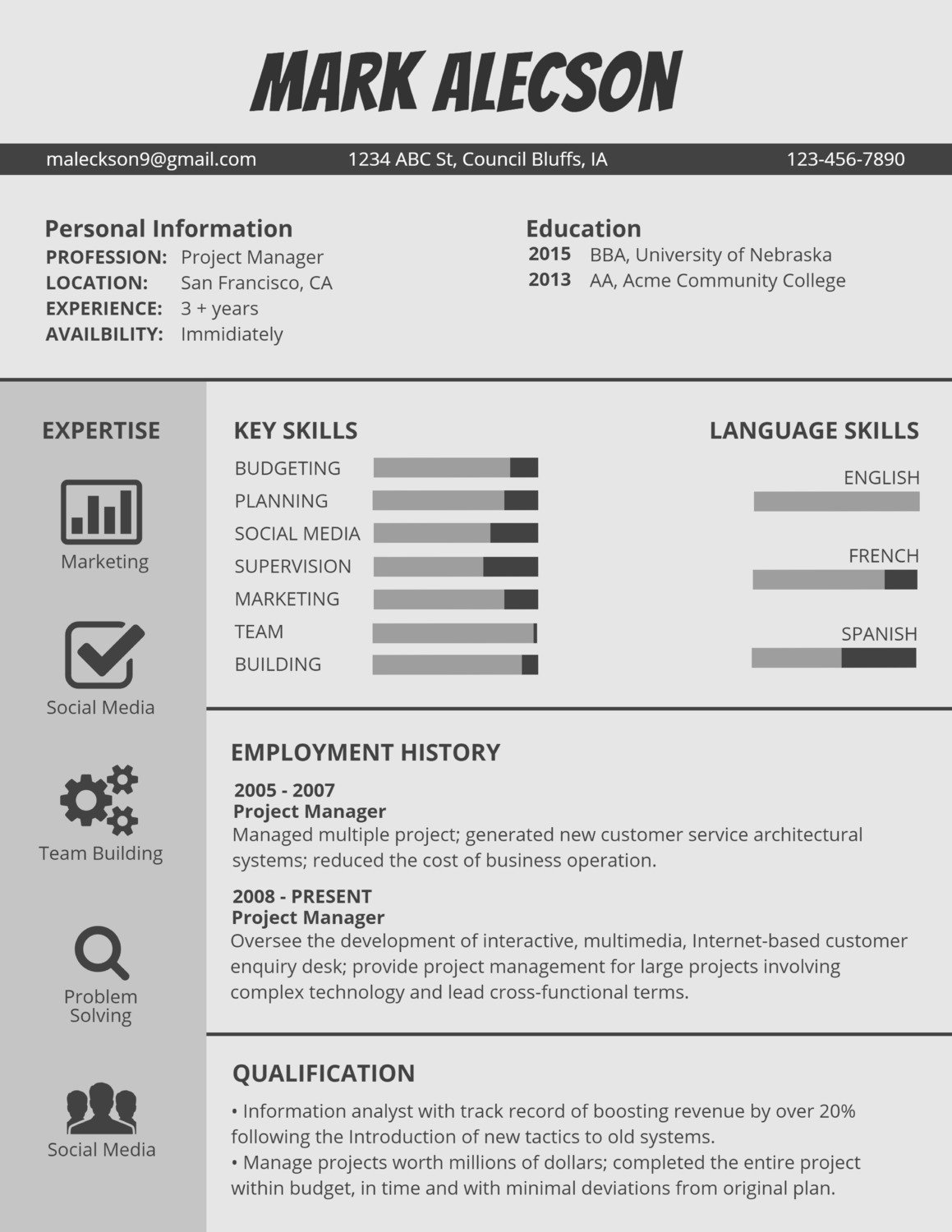 CREATION OF INFOGRAPHIC RESUME (from Standard Resume)