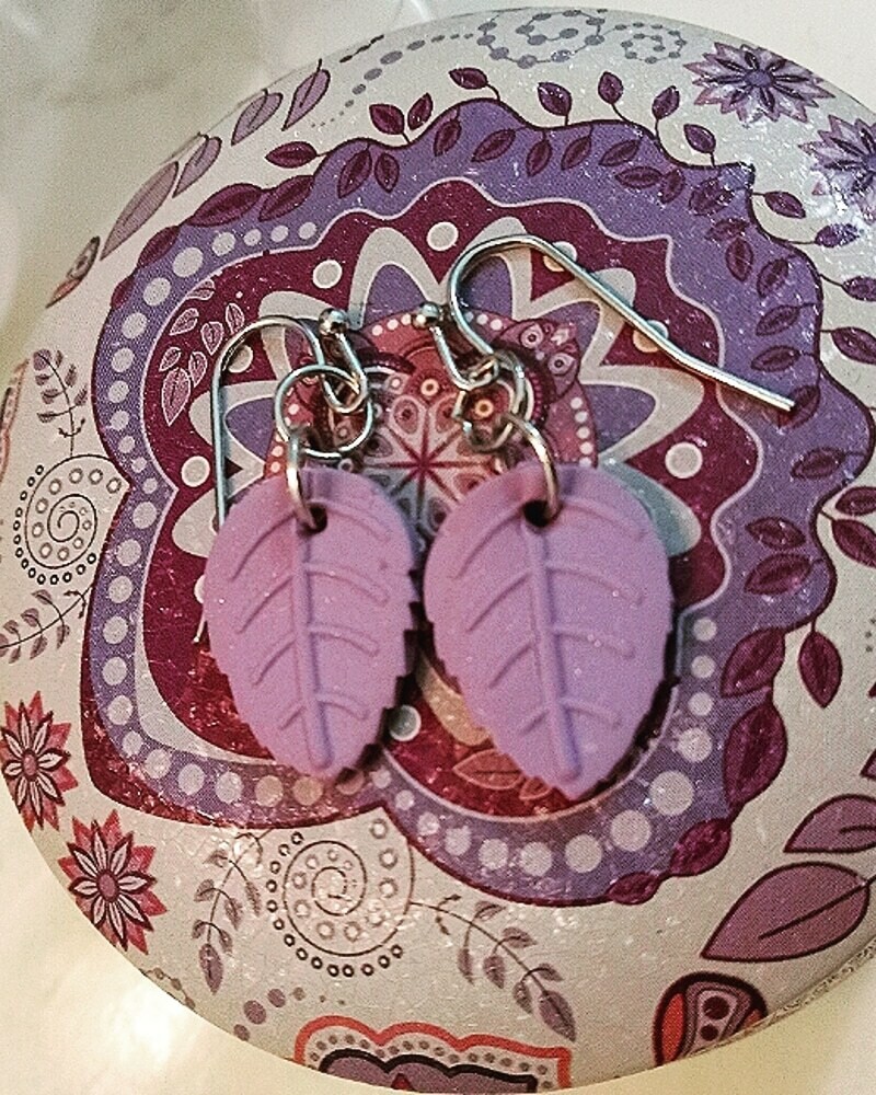 Small Purple Leaf Earrings