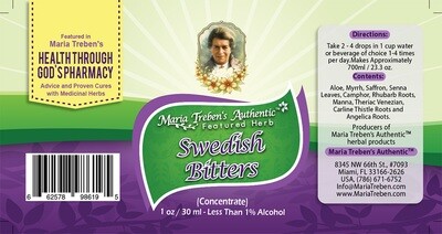 Swedish Bitters Concentrate (1oz/30ml) - Maria Treben's Authentic™ Featured Herbs 791090611978