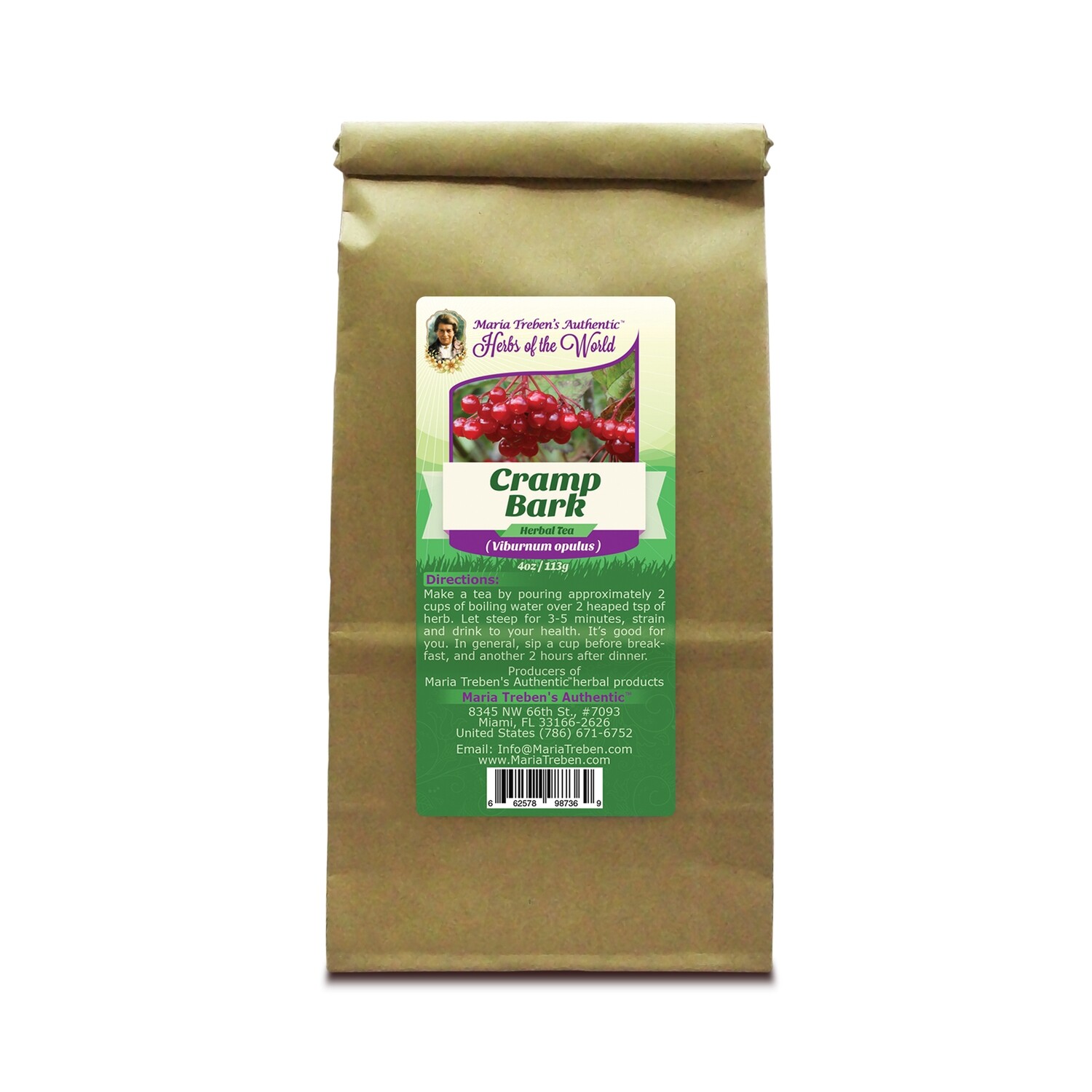 Cramp Bark (Viburnum opulus) 4oz/113g Herbal Tea - Maria Treben's Authentic™ Herbs of the World Cramp Bark (Viburnum opulus) 4oz/113g Herbal Tea - Maria Treben's Authentic™ Herbs of the World